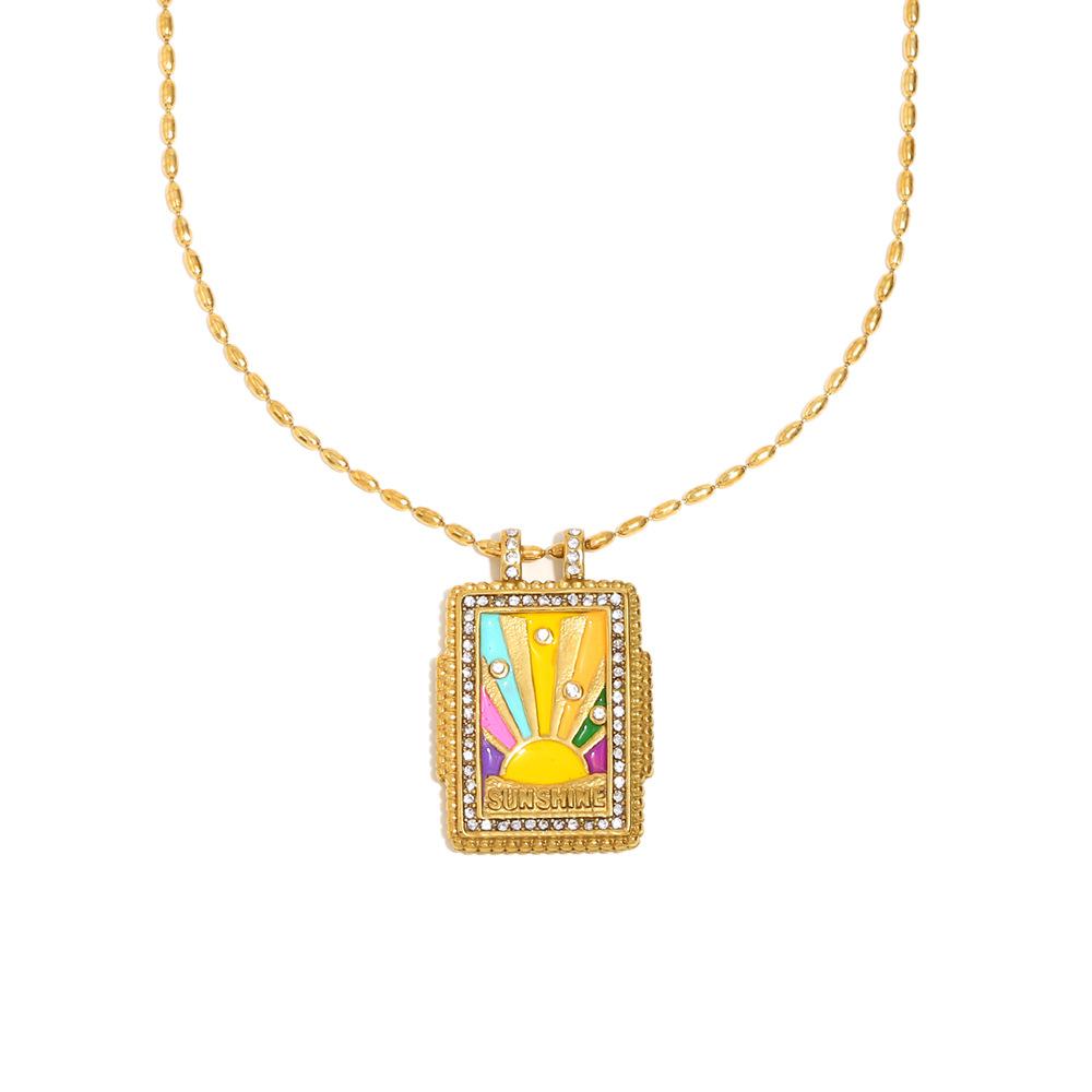 Retro Personality High-End Jewelry Stainless Steel Gold-Plated Dripping Oil Square Necklace Collection