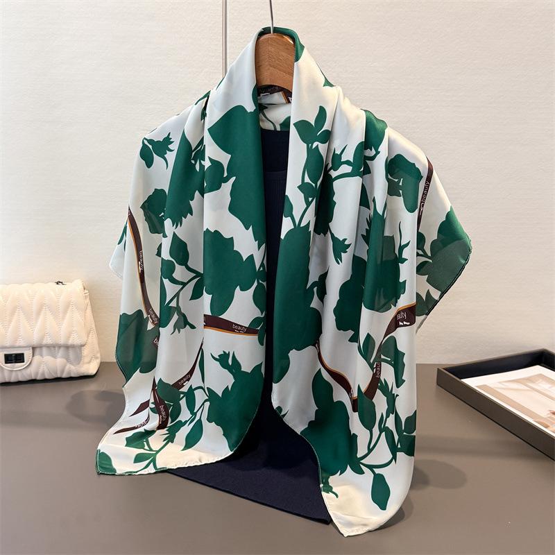 

Flower Ribbon Satin Imitation Silk Printing Large Square Scarf Silk Scarf Shawl Headscarf Neck Protection Scarf 90*90cm