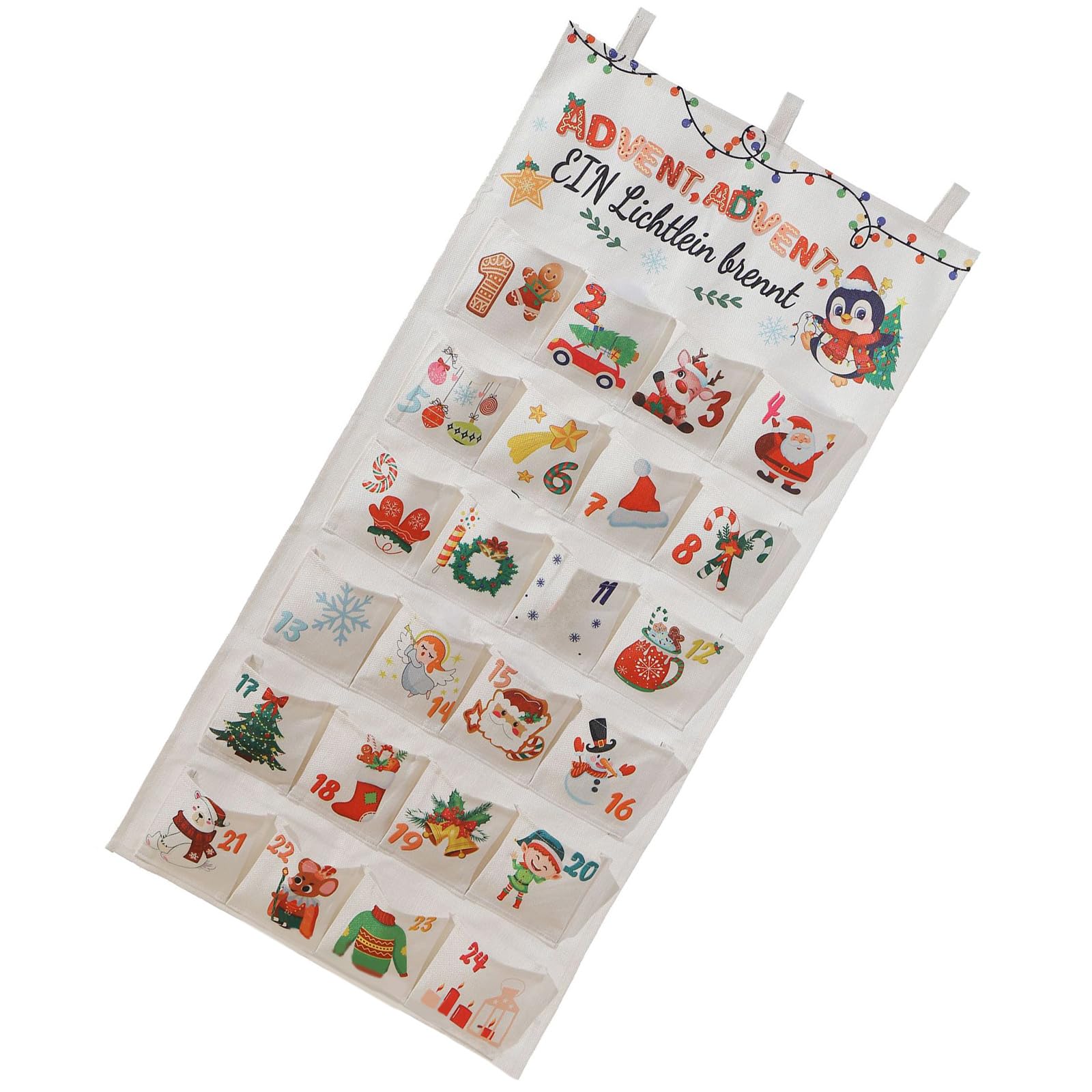 

2025 Wall Hanging Christmas Advent Calendar 24Days Christmas Countdown Calendar with 24 Pockets for Xmas Holiday Home Wall Decor 50x100cm