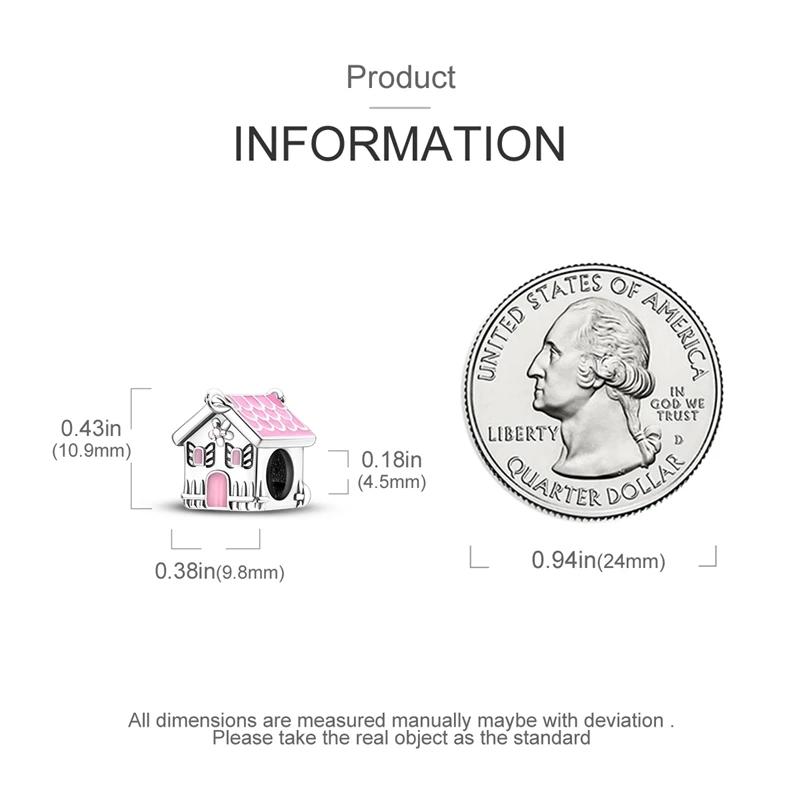 Original Charms Copper Cute Pink Sweet House Flower Beads Fit Platabracelets For Women Jewelry Making Gifts