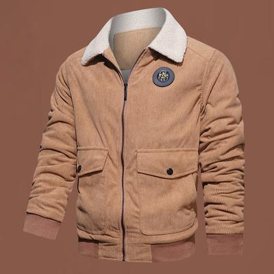 Frühlings- und Herbst-Winterkleidung Fleece Verdickte Baumwollgepolsterte Kleidung Herren Mittleren Alters Locker Lässig Workwear Mehrfach-Taschen Kordjacke
