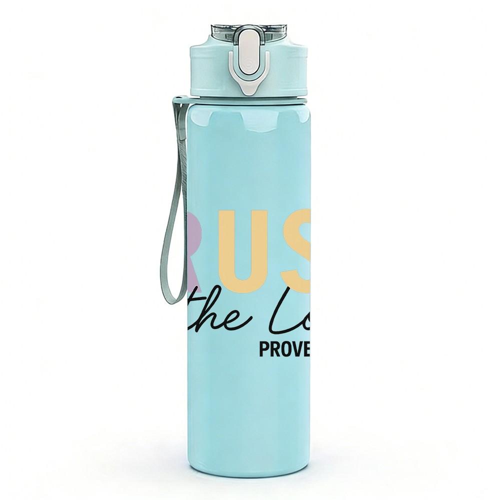 1PC Trust In The Lord Purple Letter 750ml Color Plastic Sports Water Bottle Leakproof Flip Straw Lid Suitable for Sports Office Home Use