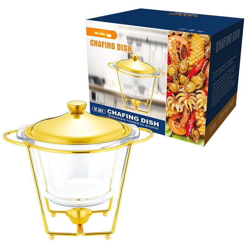 Deep Glass Buffet Stove 4.0L Large Capacity Food Heating Container Restaurant Small Hot Pot Alcohol Stove