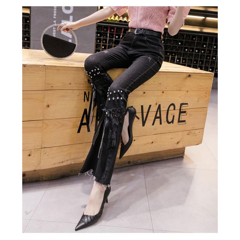 Spring 2022 Womens Fashion High Waist Women's Bow Jeans Skinny Tassel Woman Denim Capris Flare Pants Jean Mom Jeans Trousers