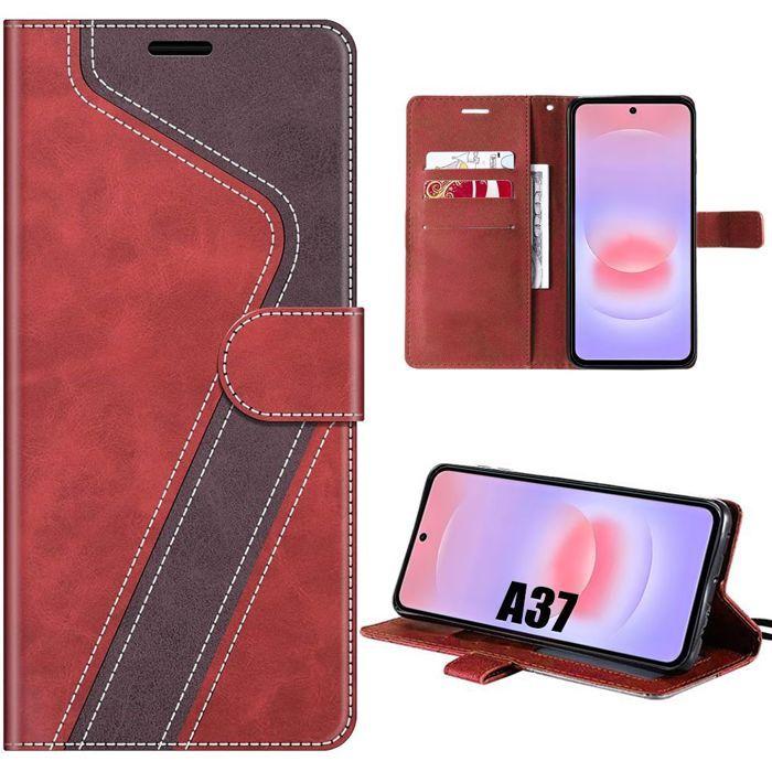 Coque pour Samsung Galaxy A37 5G, Anti-Rayures Antichoc Cuir Synthétique Rouge Marron