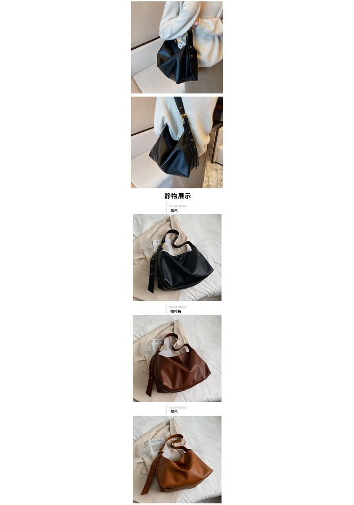 Bag Women's Niche Retro Texture Messenger Bag Wide Shoulder Strap Large Capacity Solid Color Casual Soft Collapsed Shoulder
