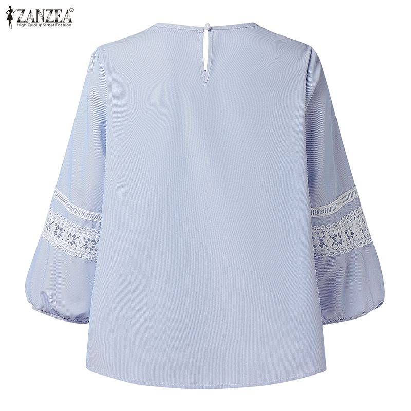 ZANZEA Women Casual Round Neck Loose 3/4 Sleeve Stripe Blouse