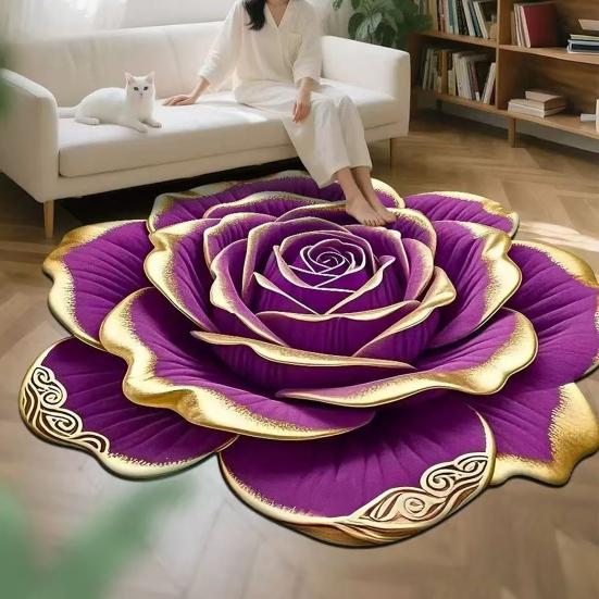Floral Plush Floor Mat 3D Visual Flower Shaped Bath Mat Non-Slip Absorbent Floor Rugs for Bedroom Kitchen Bathroom Sofa Coffee Table