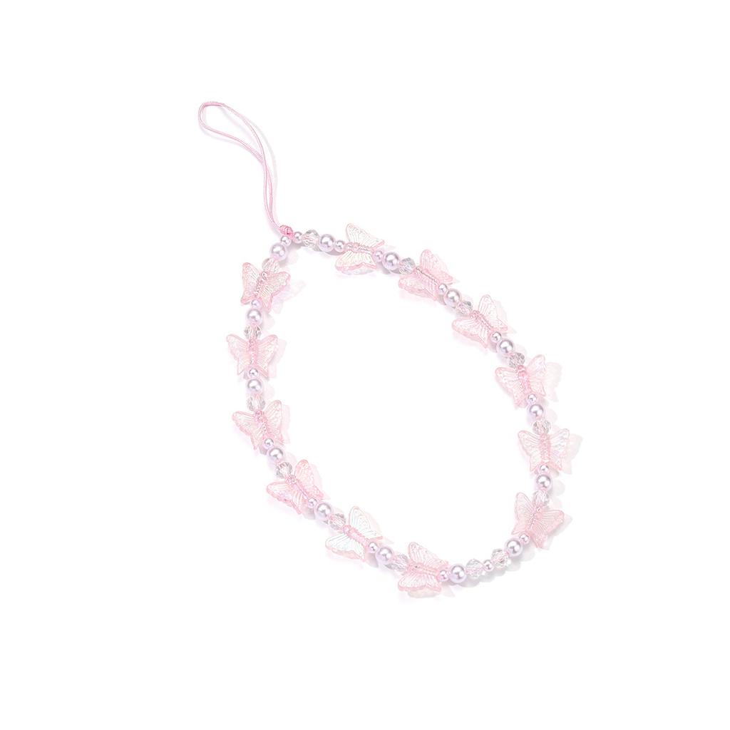 Handmade Colored Acrylic Butterfly Beaded Mobile Phone Chain Wholesale Personalized Wrist Anti-loss Pendant Pendant