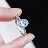 Blue Rhinestone Ring for Women Adjustable Silver Opening Ring Cubic Zirconia Jewelry Accessory for Wedding Engagement