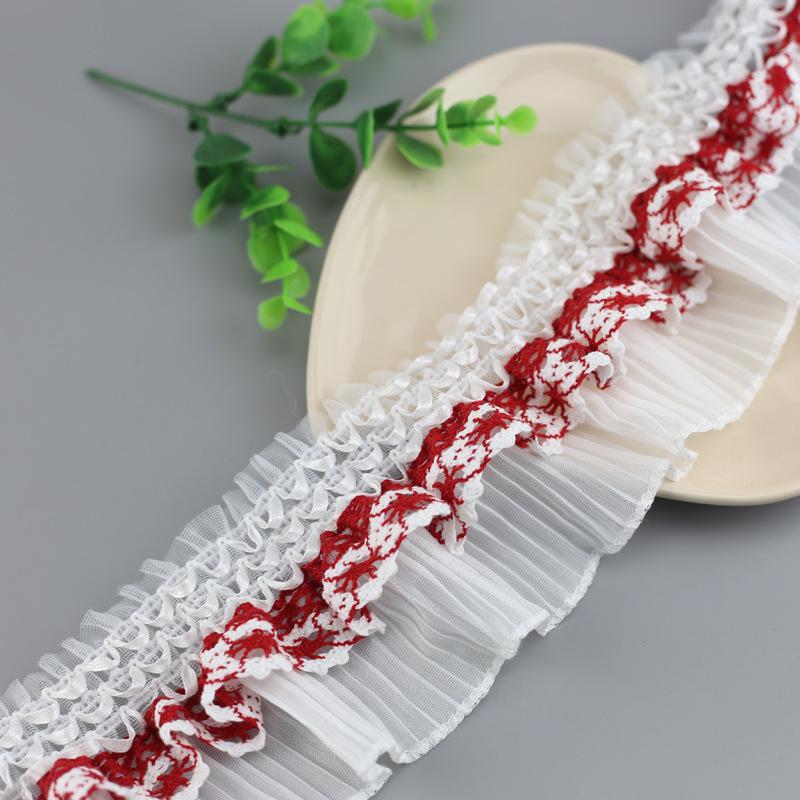 College Style Color Elastic Pleated Chiffon Lace DIY Ladies Children Clothes Ruffled Cuffs Fluffy Skirt Sewing Decorative Fabric