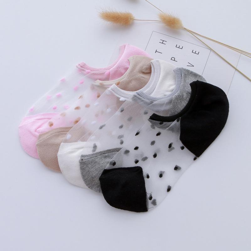 

5 Pairs of Women s Spring and Summer Thin Polka Dot Shallow Mouth Invisible and Non Falling Heel Short Boat Socks 5 Pairs
