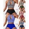 Costume da Bagno Bikini 2024 a Righe Incrociate Vita Alta - Set da Donna Sexy, Stile Semplice