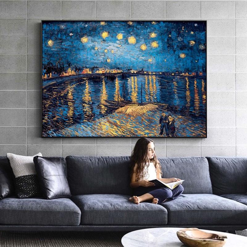 Van Gogh's Starry Night Oil Canvas Wall Art for Bedroom & Living Room Decor