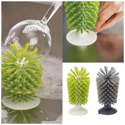 Brosse à verre, Brosse de nettoyage à ventouse pour évier de cuisine, Verre à pied haut, Verre à vin rouge, Brosse à ventouse verticale