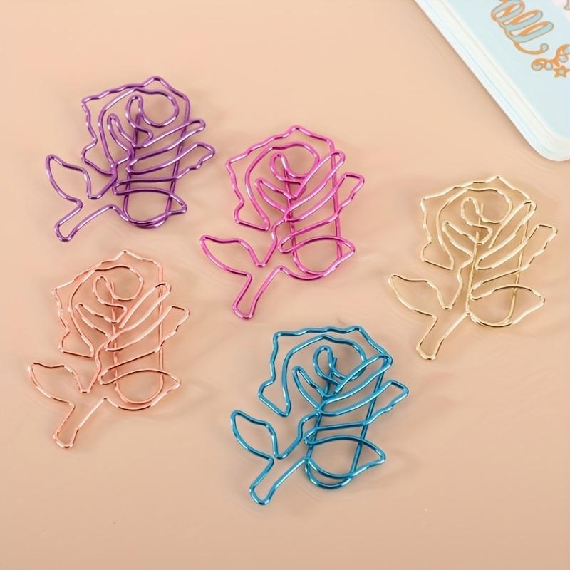 12pcs Rose Shaped Paper Clips Colorful Metal Clips Office School Supplies Organizing Documents Craft Metal Clips Office Supplies