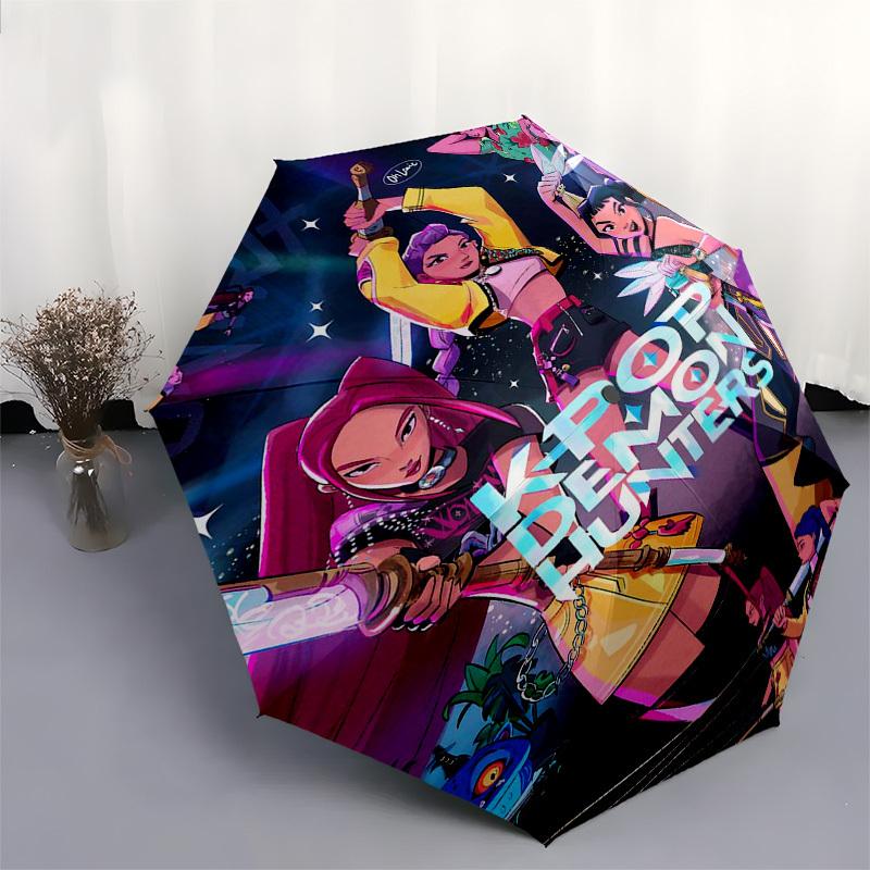 1pz Ombrello Pieghevole Automatico Personaggio Anime Capelli Dorati, Design Portatile a 3 Pieghe con Telaio in Ferro, per Esterni per Fan, Viaggiatori, Uso Quotidiano, Regalo Perfetto