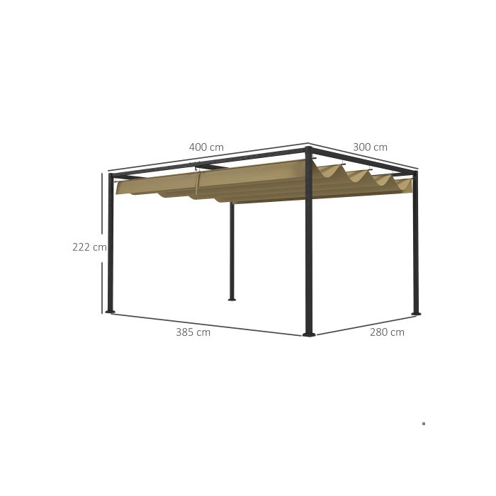 Outsunny Gazebo 4x3m Gazebo de jardin, toit de terrasse en acier, gazebo de jardin avec toit ajustable, couleur kaki