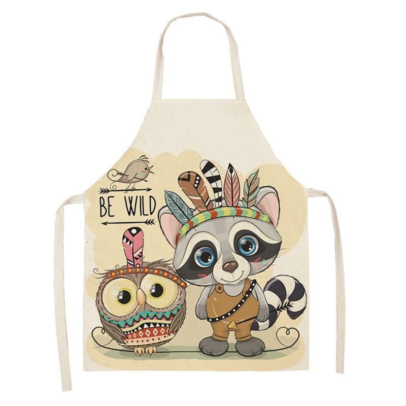 Owl Sleeveless Chef Apron Linen Floral Print Kitchen Decoration Apron Women'S Home Cooking Baked Waist Bib