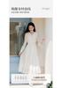 French fungus edge waist cinched V-neck dress