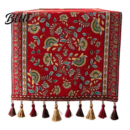 Vintage Table Runner Jacquard Runner Floral Elegant Tassel Edge with Tassels for Dining Home Party Decor Durable