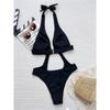 Sexy Tummy Cut Out Halter Backless One Piece Swimsuit Women Swimwear Female High Leg Cut Monokini Bather Bathing Suit Swim