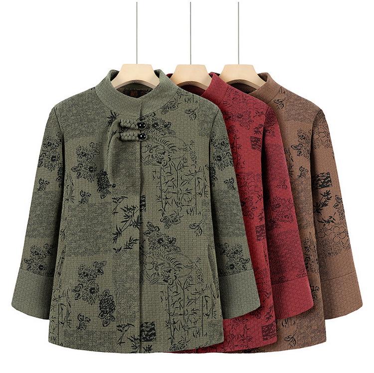 Stilvoller Wollmantel im chinesischen Stil für Frauen mittleren und höheren Alters - Verdickte Samt-Oberbekleidung für Herbst und Winter