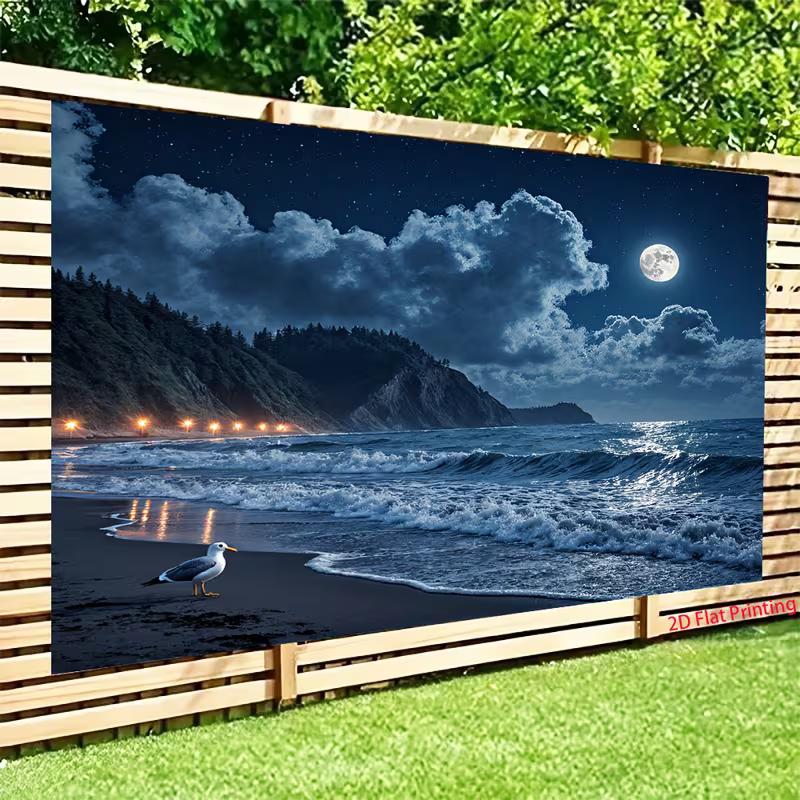 2D Moonlight Ocean Wave Landscape Background
