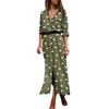 Women Summer Dot Print Long Sleeve Button Long Dress Party Beach Dress