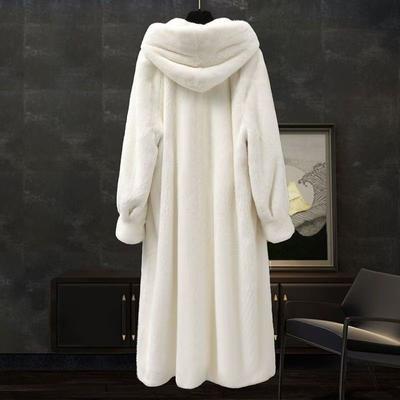 Damen Kunstfellmantel Einfarbig Kapuze Langer Fellmantel Flauschig Luxuriös Locker Lässig Oberbekleidung Winter