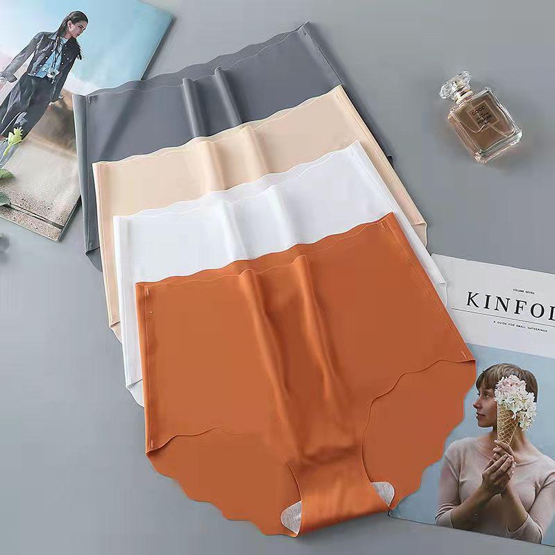 One-Piece Seamless Ice Silk High-Waist Hip-Lifting Women's Underwear with Wavy Edge and Breathable Pure Cotton Crotch.
