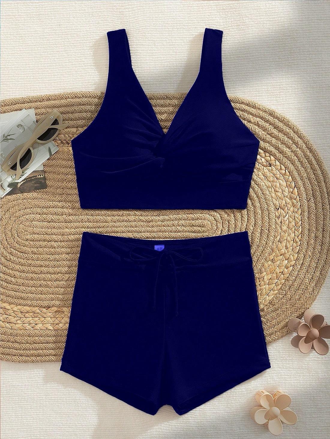 

Жіночий повсякденний купальник-двійка XL Темно-синій