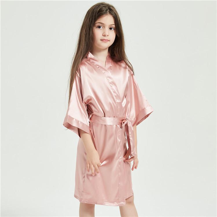 Kids' Solid Color Imitation Silk Bathrobe - Plain, Lightweight Design for Boys & Girls
