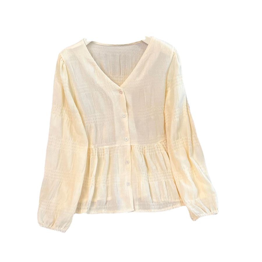 Letní košile s výstřihem do V se záhyby Módní tenké top dámské halenky