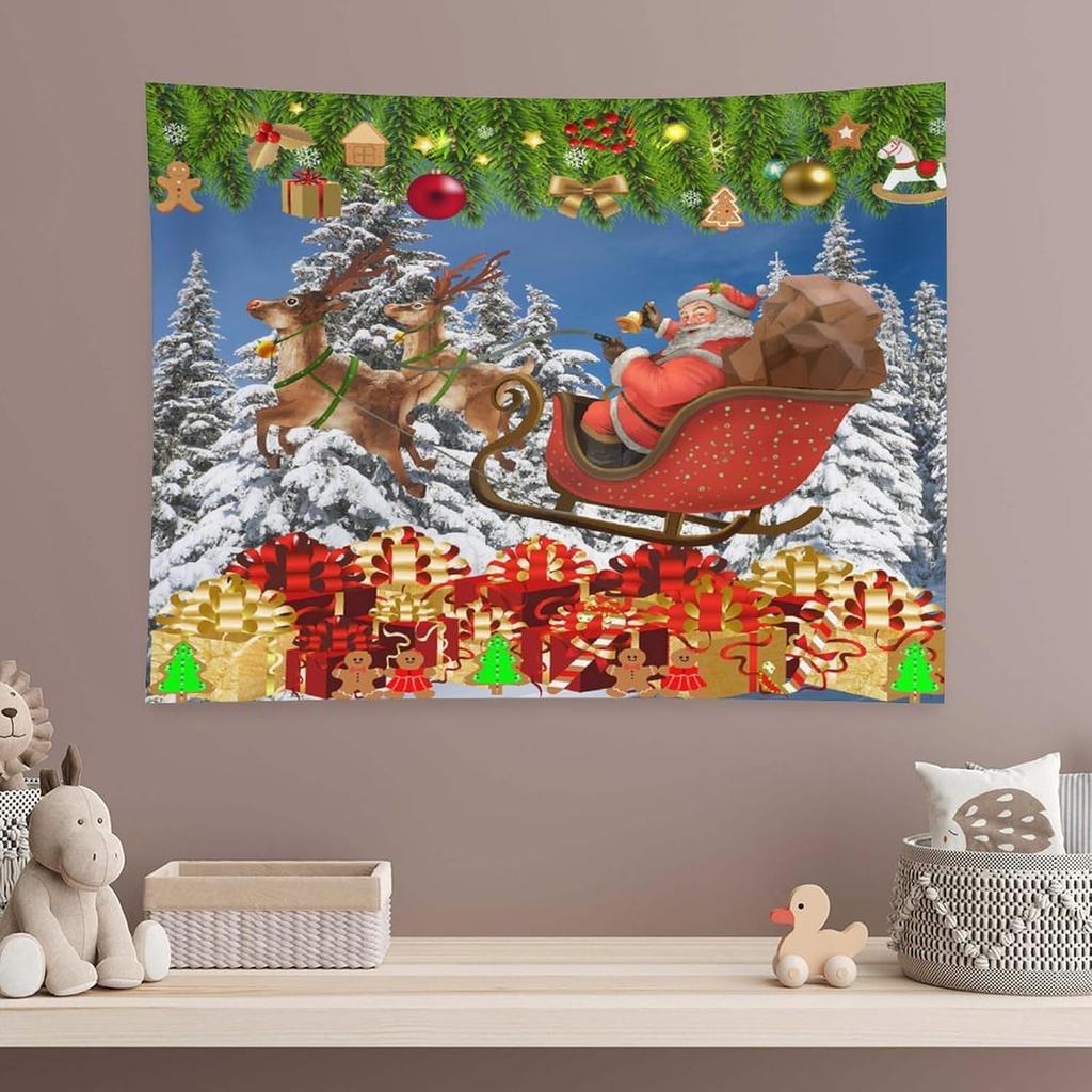 Christmas Studio Tapestry Wall Hanging Christmas Wooden Doors Windows Winter Snow Scene Xmas Trees Gifts Art Wall DecorChristmas