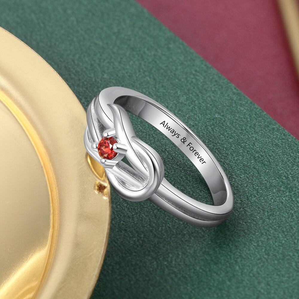 Personalized Ring Square Knot Shape Fashion Ring Jewelry Engraved Any Letters Custom Birthstone Trendy Gift For Womenri103871