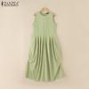 ZANZEA Women Casual Sleeveless Ruffled Baggy Casual Long Dress