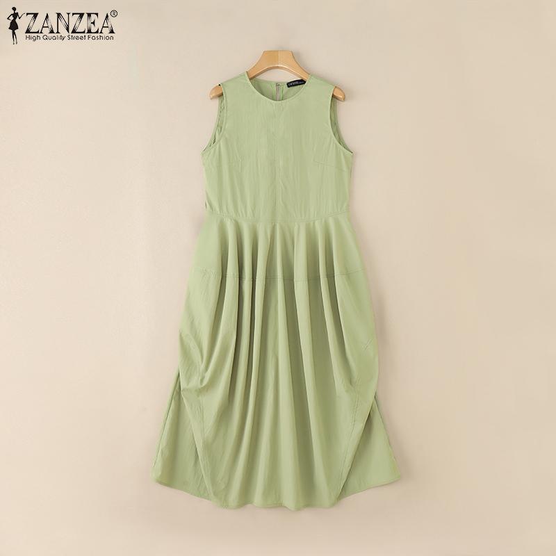 ZANZEA Women Casual Sleeveless Ruffled Baggy Casual Long Dress