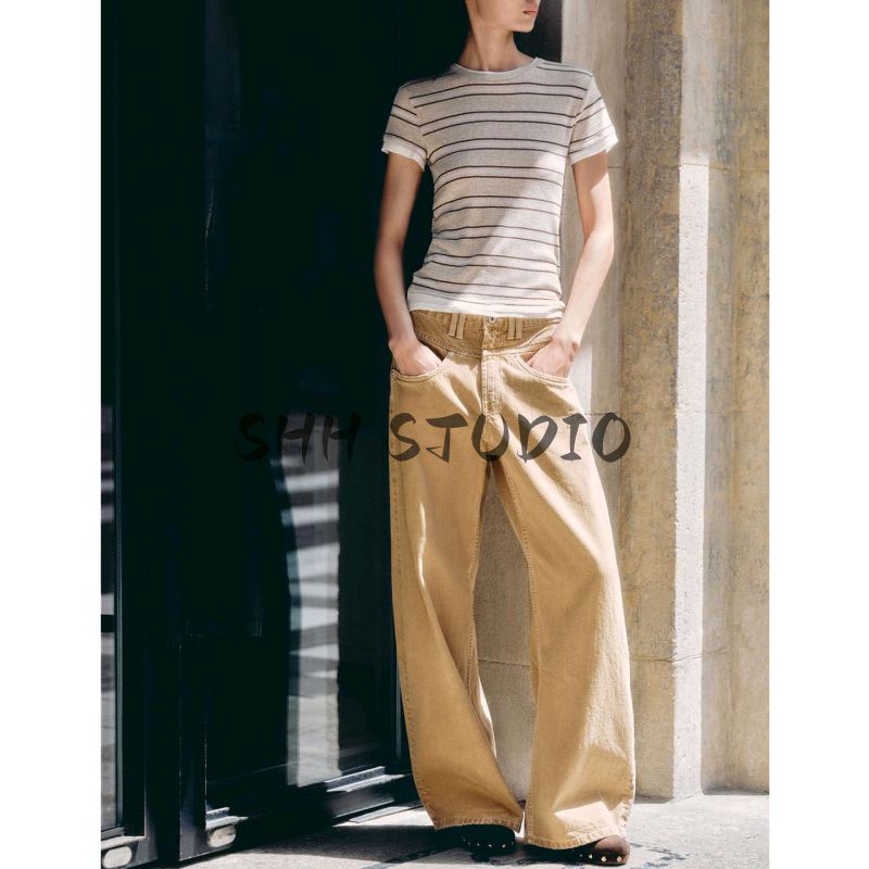 Fall New Women's Clothing French Style Design Pocket Decoration Cotton Low Waist Loose Denim 8197215