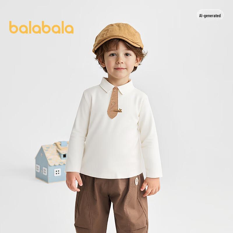 Balabala Boys' Long-Sleeve Tie Half-Placket T-Shirt