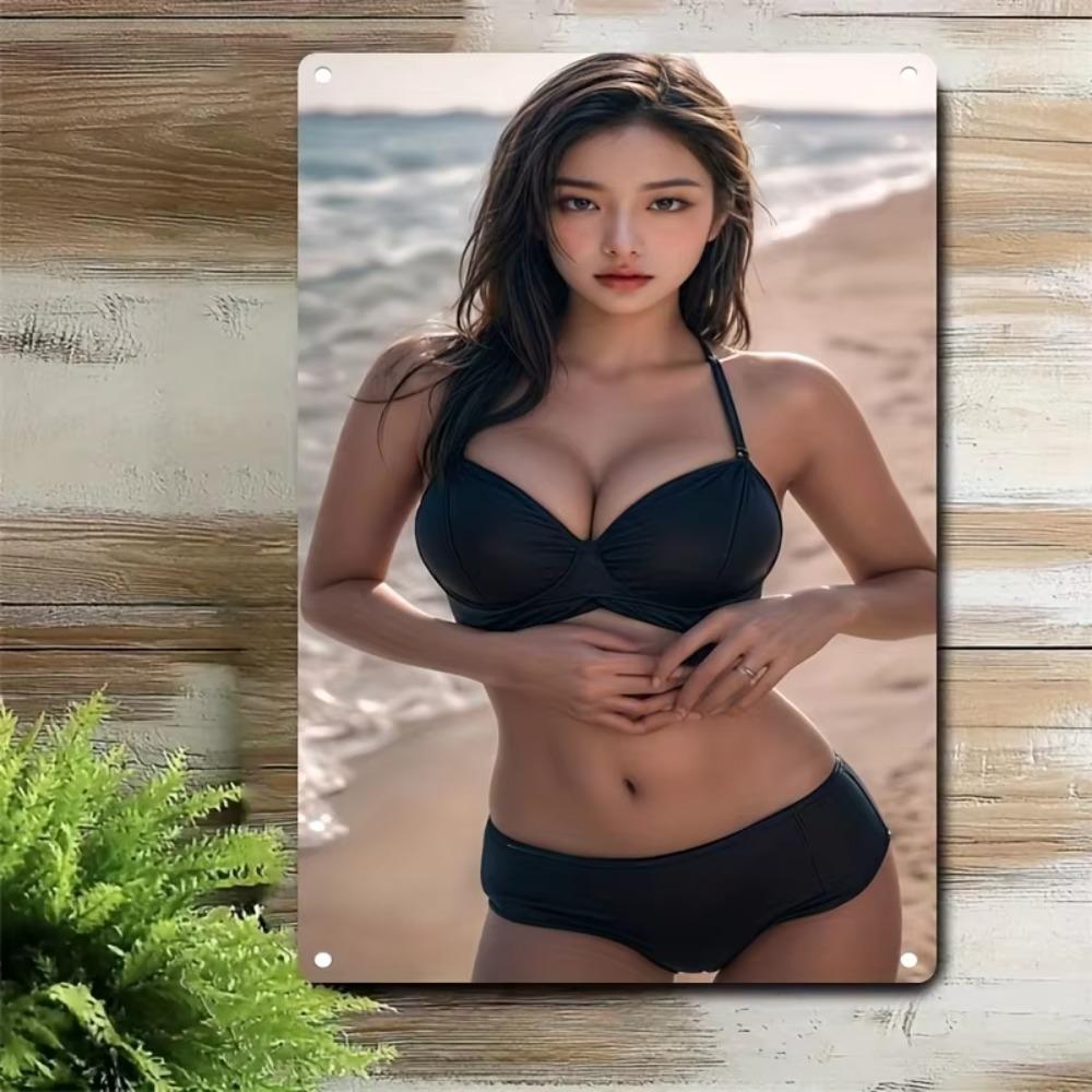 Metal Tin Sign Bikini Beach Wall Art Decor for Home Bar Cafe Funny Holiday Christmas Gift
