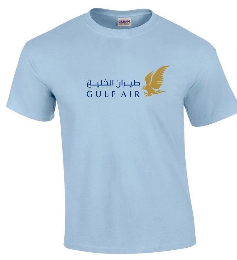 

Gulf Air Gold Blue Logo Bahrain Airline Light Blue Cotton T-Shirt S