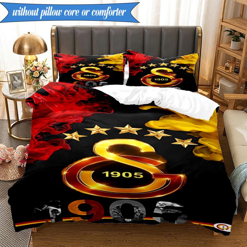 3PCS Galatasaray Football Club Crest Bedding Set 2D Printing (Includes 1 Duvet Cover + 2 Pillowcases Coreless), Bedroom decor,Fan gift