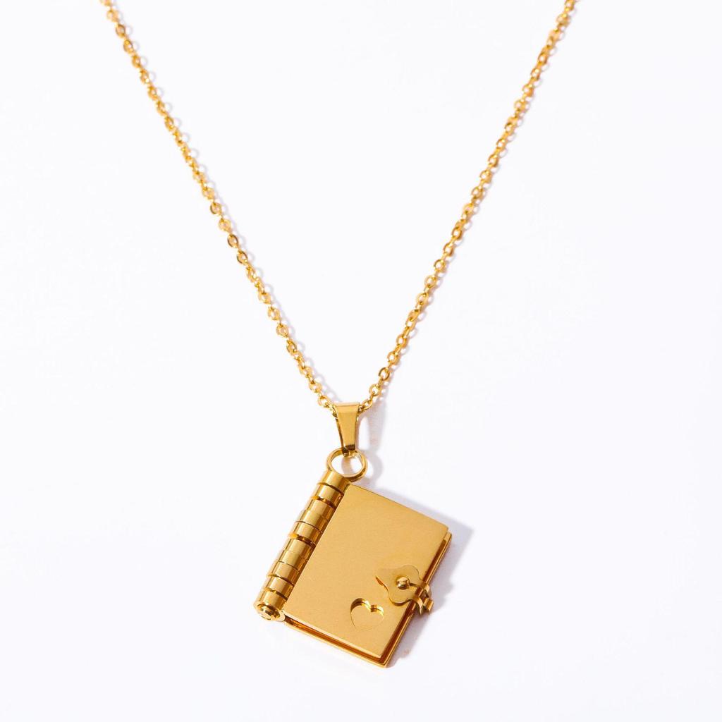 18k Gold Heart-Shaped Book Pendant Necklace - Personalized Non-Fading Couple's Sweater Chain