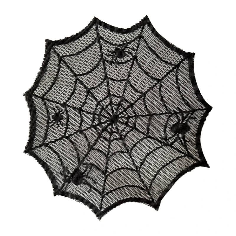 Halloween Lace Spider Web Placemat Ghost Festival Round Coaster for Party Table Decoration Delicate Lace Spider Web Design