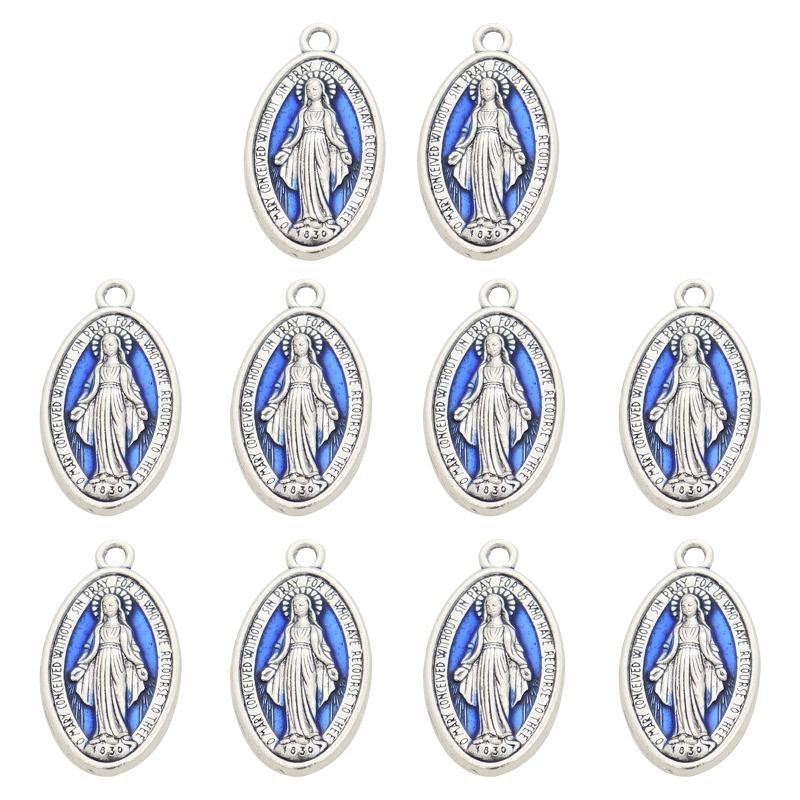 10 Pieces Retro Blessed Virgin Pendant Oval  Medal Charm Pendant for Chain Necklace or Rosary Catholic Jewelry