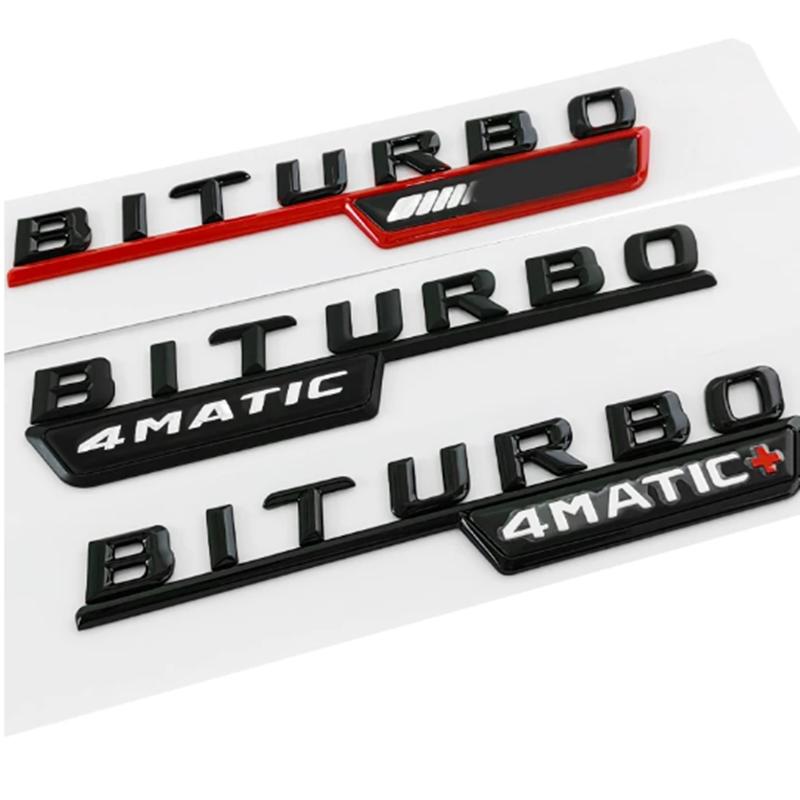 BRI4 2Pcs Biturbo 4matic Logo Letters Car Fender Emblem Badge Sticker For Mercedes Benz C43 E43 GLE43 GLC43 AMG W205 W213 Accessories