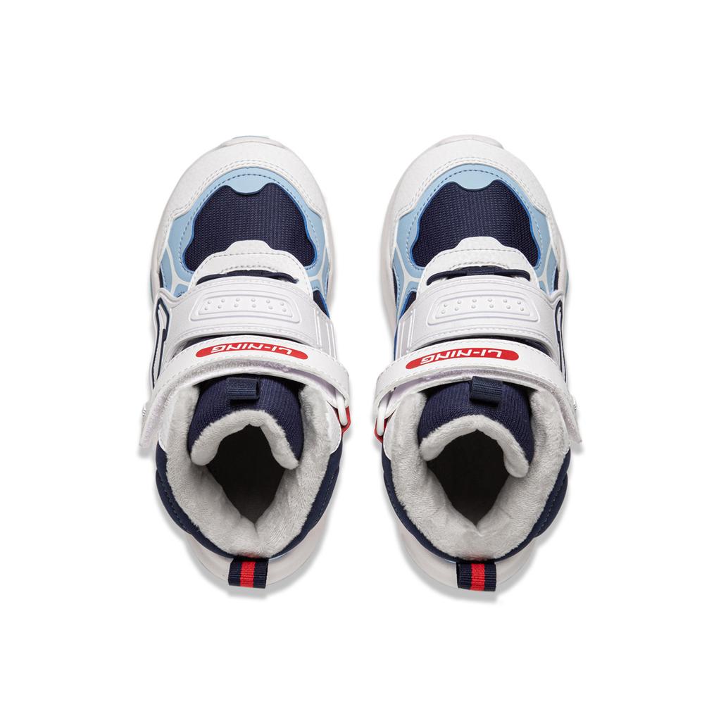 Li Ning Kids Comfortable Versatile High-Top Sneakers Kids Sneakers Standard-White Deep-Navy-Blue Aurora-Blue YKNT150-7