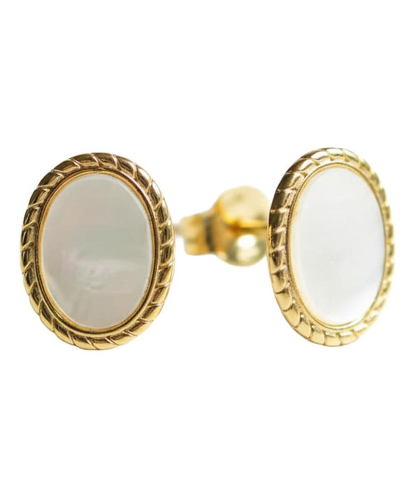 Alleun Silver 925 Twisted Mother-Of-Pearl Oval Daily Earrings