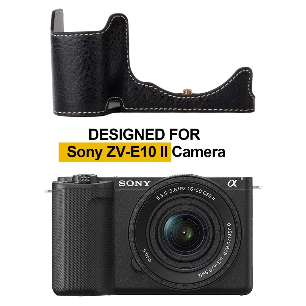 Rieibi Camera PU Leather Half Case for Sony II Protective Case for Sony II Cover for Sony ZVE10 Bottom Opening Version and Hand Grip Design Case,